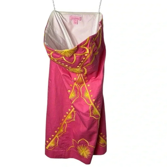 Lilly Pulitzer strapless dress women .size 0 zero , pink,cotton,embroidered. - Picture 4 of 15